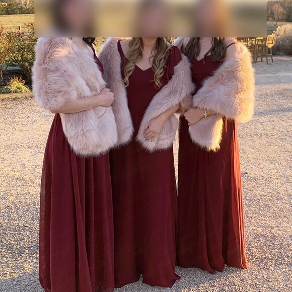 Women's Pink Champagne Faux Fur Wrap Shawl - Wedding Bridesmaid - Picture 5 of 5